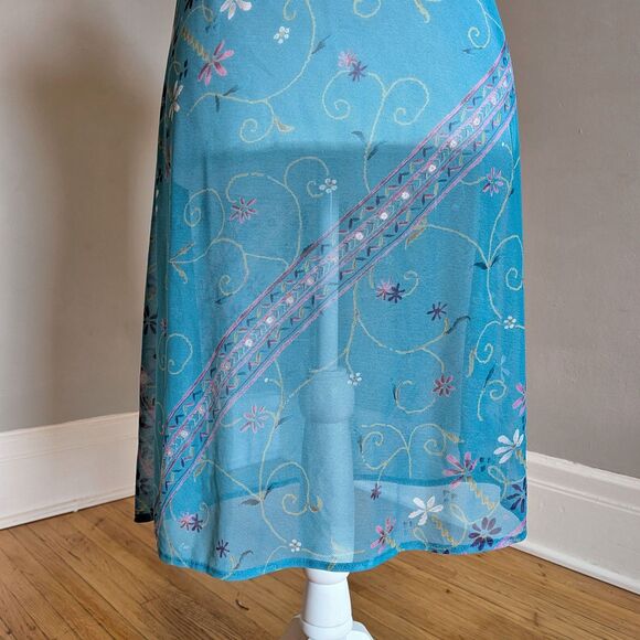 Vintage Y2K Floral Mesh Overlay Mini Dress, Empire Waist, Fairycore, Size 4P - Picture 6 of 8